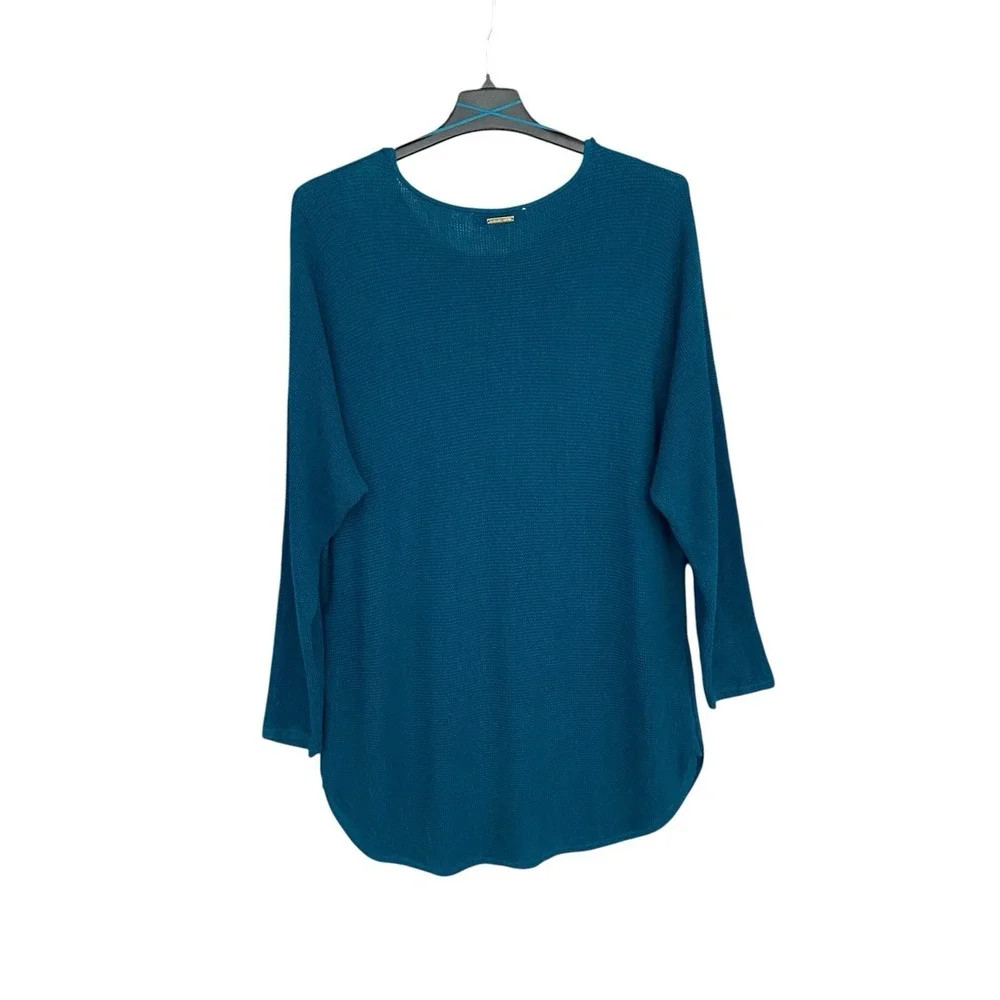 Michael Kors XL Luxe Teal Knit Tunic‎ Sweater Top Button Accents Dolman Sleeve